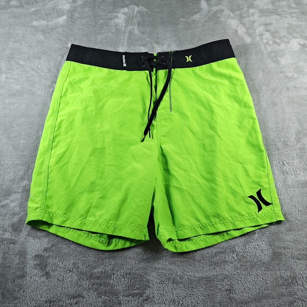 Hurley Board Shorts Mens 34 Neon Green Black Swim Trunks Surf Retro Skater Y2K